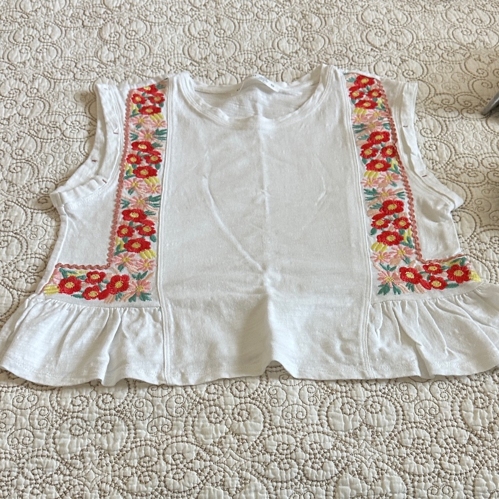 Altar'd State White Top with Red Floral Embroidery